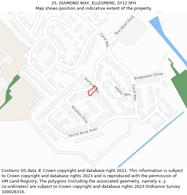 25, DIAMOND WAY, ELLESMERE, SY12 0FH: Location map and indicative extent of plot