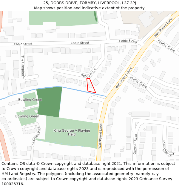 25, DOBBS DRIVE, FORMBY, LIVERPOOL, L37 3PJ: Location map and indicative extent of plot