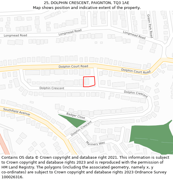 25, DOLPHIN CRESCENT, PAIGNTON, TQ3 1AE: Location map and indicative extent of plot