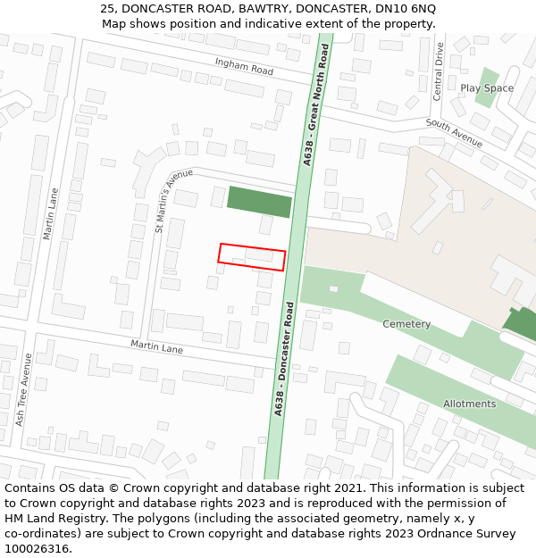 25, DONCASTER ROAD, BAWTRY, DONCASTER, DN10 6NQ: Location map and indicative extent of plot