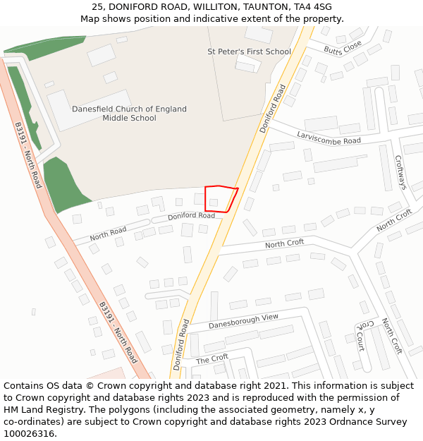 25, DONIFORD ROAD, WILLITON, TAUNTON, TA4 4SG: Location map and indicative extent of plot