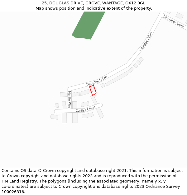 25, DOUGLAS DRIVE, GROVE, WANTAGE, OX12 0GL: Location map and indicative extent of plot