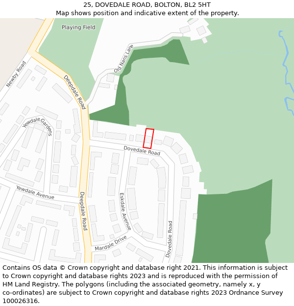 25, DOVEDALE ROAD, BOLTON, BL2 5HT: Location map and indicative extent of plot