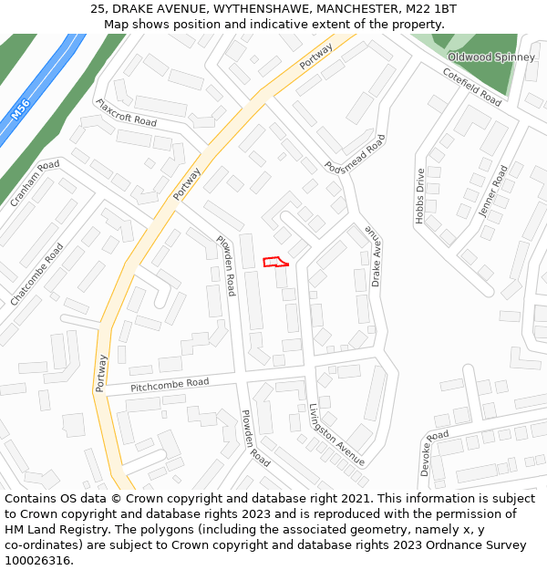 25, DRAKE AVENUE, WYTHENSHAWE, MANCHESTER, M22 1BT: Location map and indicative extent of plot