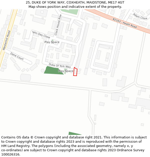 25, DUKE OF YORK WAY, COXHEATH, MAIDSTONE, ME17 4GT: Location map and indicative extent of plot