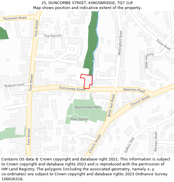 25, DUNCOMBE STREET, KINGSBRIDGE, TQ7 1LR: Location map and indicative extent of plot