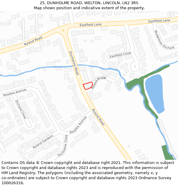 25, DUNHOLME ROAD, WELTON, LINCOLN, LN2 3RS: Location map and indicative extent of plot