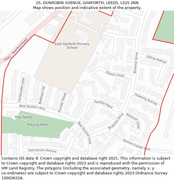 25, DUNROBIN AVENUE, GARFORTH, LEEDS, LS25 2NN: Location map and indicative extent of plot
