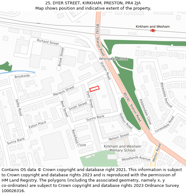 25, DYER STREET, KIRKHAM, PRESTON, PR4 2JA: Location map and indicative extent of plot