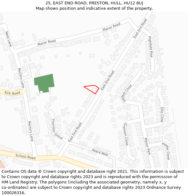 25, EAST END ROAD, PRESTON, HULL, HU12 8UJ: Location map and indicative extent of plot
