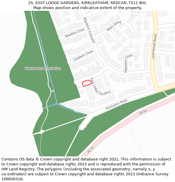 25, EAST LODGE GARDENS, KIRKLEATHAM, REDCAR, TS11 8HL: Location map and indicative extent of plot