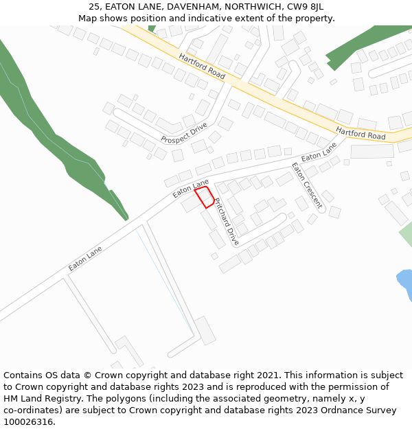 25, EATON LANE, DAVENHAM, NORTHWICH, CW9 8JL: Location map and indicative extent of plot