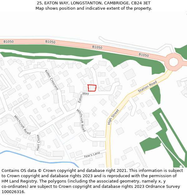 25, EATON WAY, LONGSTANTON, CAMBRIDGE, CB24 3ET: Location map and indicative extent of plot