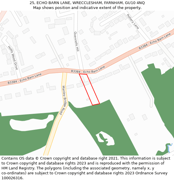 25, ECHO BARN LANE, WRECCLESHAM, FARNHAM, GU10 4NQ: Location map and indicative extent of plot