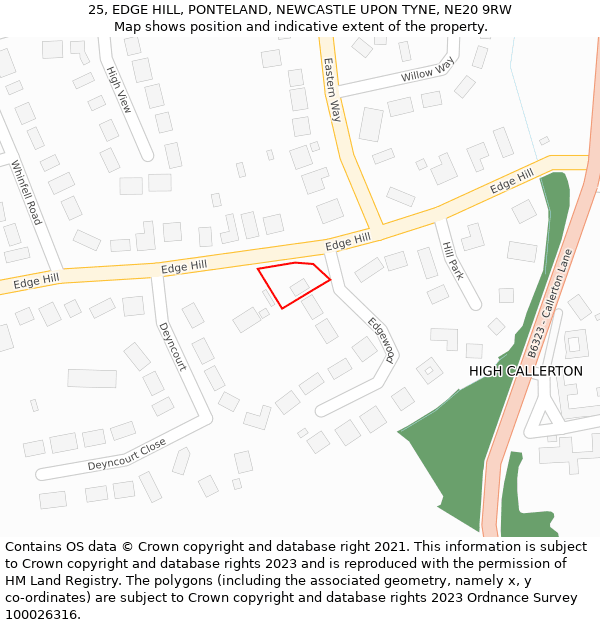 25, EDGE HILL, PONTELAND, NEWCASTLE UPON TYNE, NE20 9RW: Location map and indicative extent of plot