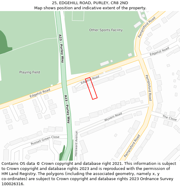 25, EDGEHILL ROAD, PURLEY, CR8 2ND: Location map and indicative extent of plot