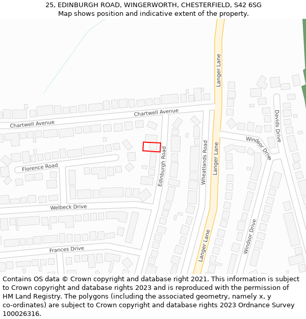25, EDINBURGH ROAD, WINGERWORTH, CHESTERFIELD, S42 6SG: Location map and indicative extent of plot