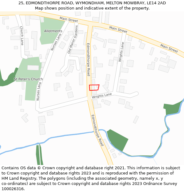 25, EDMONDTHORPE ROAD, WYMONDHAM, MELTON MOWBRAY, LE14 2AD: Location map and indicative extent of plot