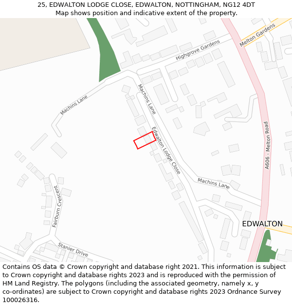 25, EDWALTON LODGE CLOSE, EDWALTON, NOTTINGHAM, NG12 4DT: Location map and indicative extent of plot