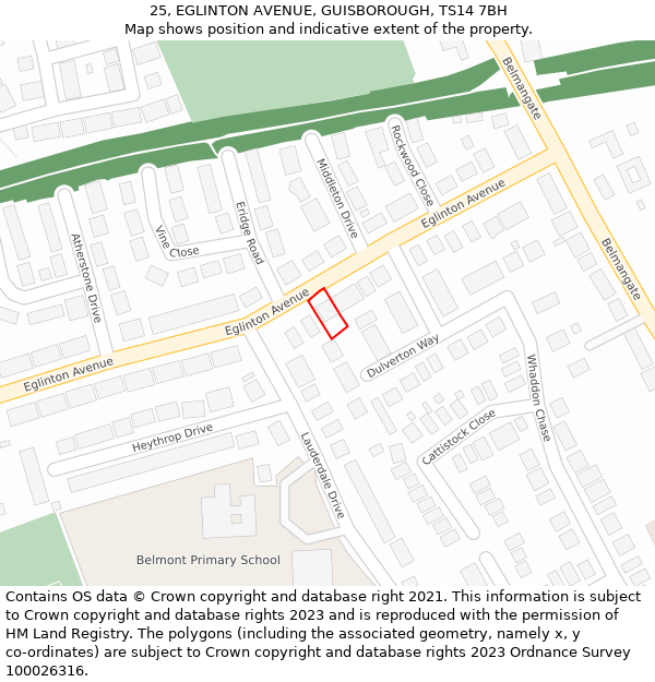 25, EGLINTON AVENUE, GUISBOROUGH, TS14 7BH: Location map and indicative extent of plot