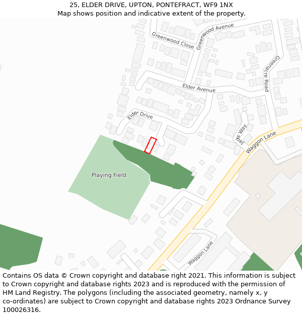 25, ELDER DRIVE, UPTON, PONTEFRACT, WF9 1NX: Location map and indicative extent of plot