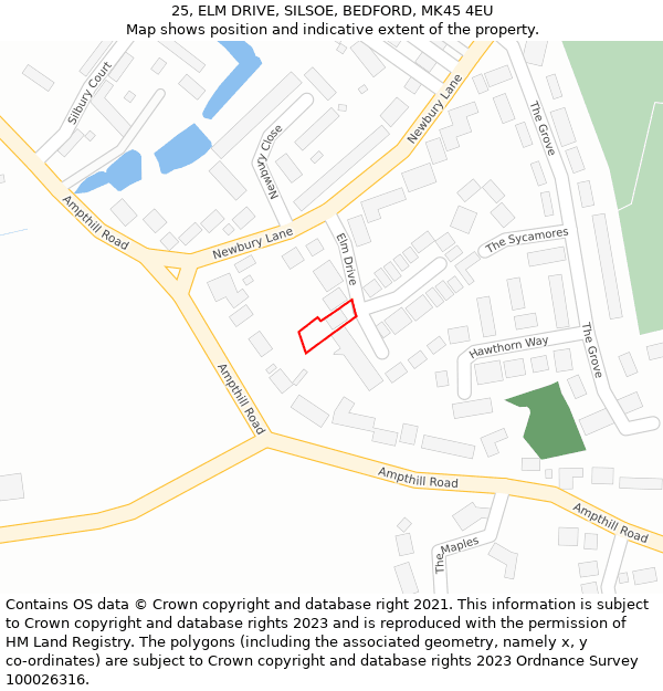 25, ELM DRIVE, SILSOE, BEDFORD, MK45 4EU: Location map and indicative extent of plot