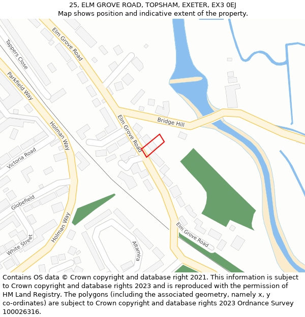 25, ELM GROVE ROAD, TOPSHAM, EXETER, EX3 0EJ: Location map and indicative extent of plot