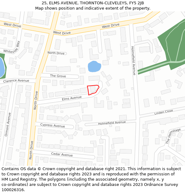 25, ELMS AVENUE, THORNTON-CLEVELEYS, FY5 2JB: Location map and indicative extent of plot