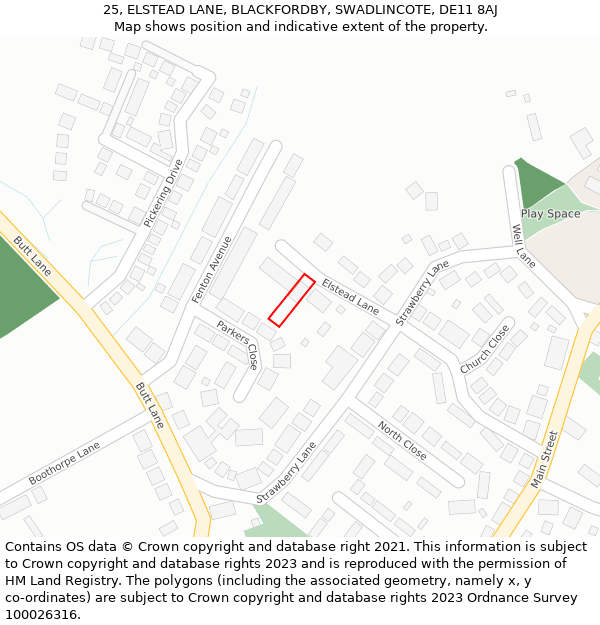 25, ELSTEAD LANE, BLACKFORDBY, SWADLINCOTE, DE11 8AJ: Location map and indicative extent of plot