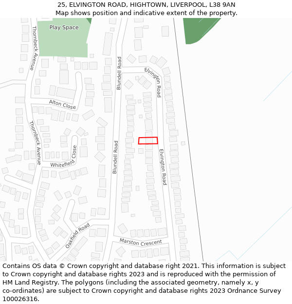 25, ELVINGTON ROAD, HIGHTOWN, LIVERPOOL, L38 9AN: Location map and indicative extent of plot