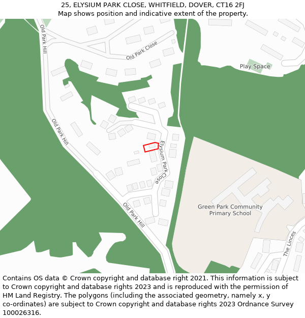 25, ELYSIUM PARK CLOSE, WHITFIELD, DOVER, CT16 2FJ: Location map and indicative extent of plot