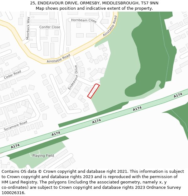 25, ENDEAVOUR DRIVE, ORMESBY, MIDDLESBROUGH, TS7 9NN: Location map and indicative extent of plot