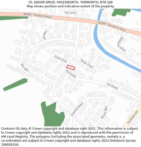 25, ENSOR DRIVE, POLESWORTH, TAMWORTH, B78 1JW: Location map and indicative extent of plot