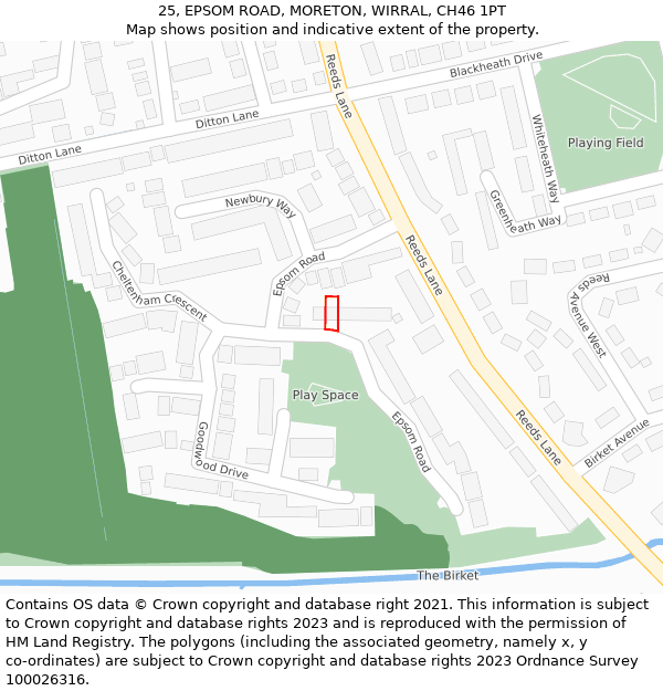 25, EPSOM ROAD, MORETON, WIRRAL, CH46 1PT: Location map and indicative extent of plot