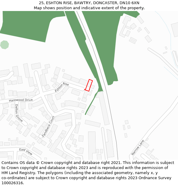 25, ESHTON RISE, BAWTRY, DONCASTER, DN10 6XN: Location map and indicative extent of plot