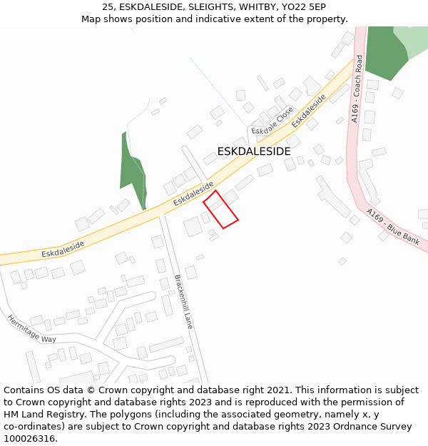 25, ESKDALESIDE, SLEIGHTS, WHITBY, YO22 5EP: Location map and indicative extent of plot