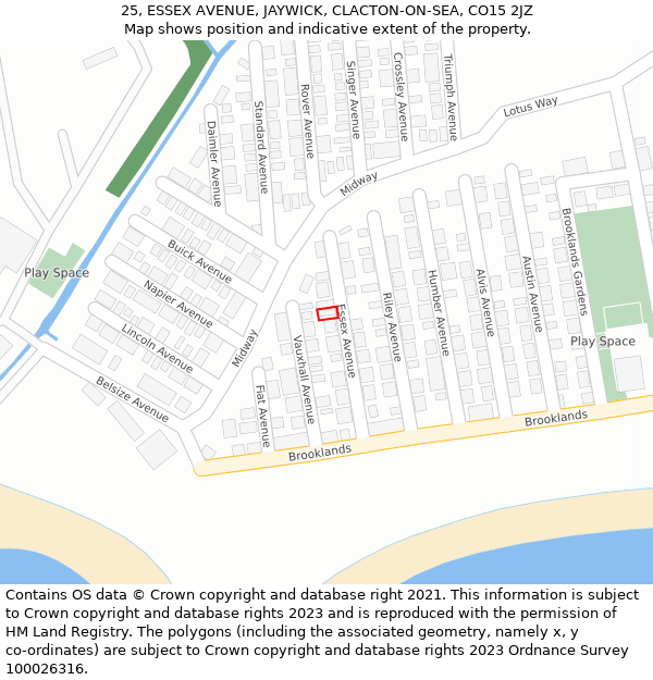 25, ESSEX AVENUE, JAYWICK, CLACTON-ON-SEA, CO15 2JZ: Location map and indicative extent of plot