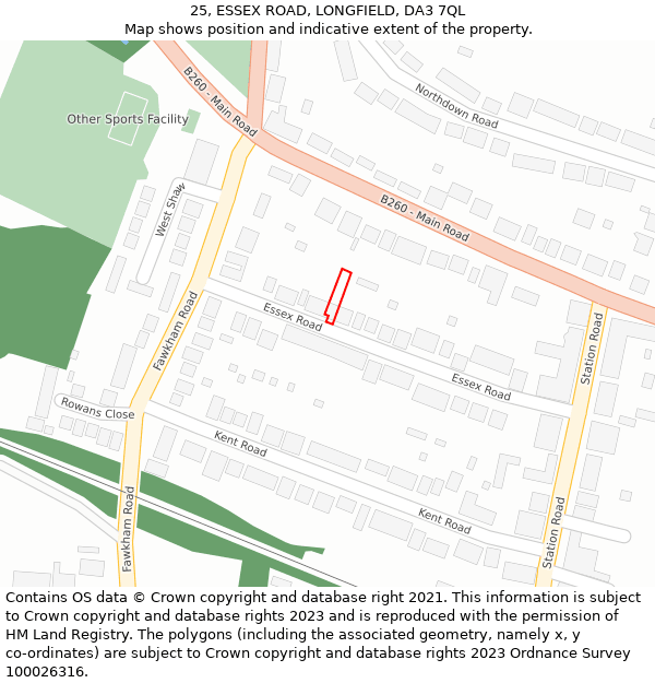 25, ESSEX ROAD, LONGFIELD, DA3 7QL: Location map and indicative extent of plot