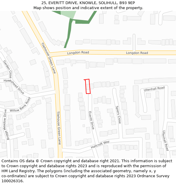 25, EVERITT DRIVE, KNOWLE, SOLIHULL, B93 9EP: Location map and indicative extent of plot