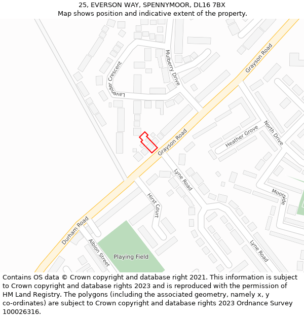 25, EVERSON WAY, SPENNYMOOR, DL16 7BX: Location map and indicative extent of plot