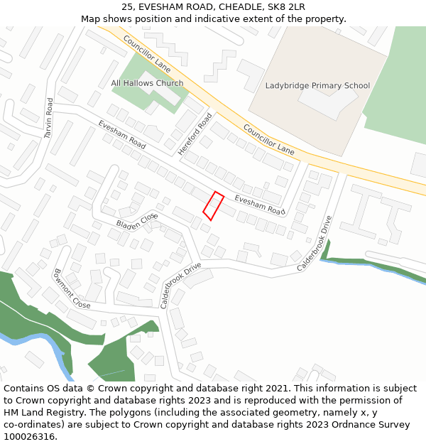 25, EVESHAM ROAD, CHEADLE, SK8 2LR: Location map and indicative extent of plot