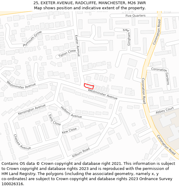 25, EXETER AVENUE, RADCLIFFE, MANCHESTER, M26 3WR: Location map and indicative extent of plot