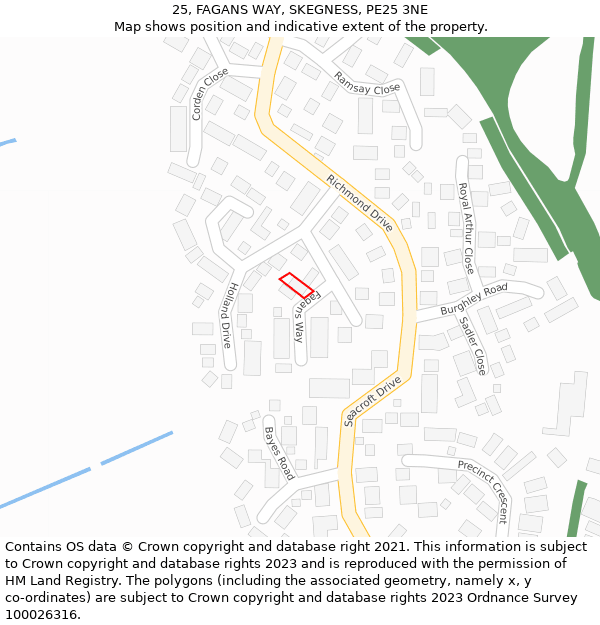 25, FAGANS WAY, SKEGNESS, PE25 3NE: Location map and indicative extent of plot