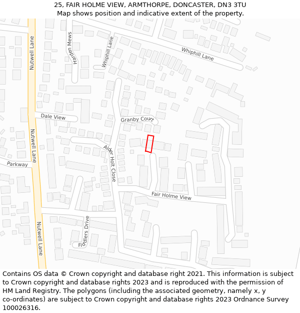 25, FAIR HOLME VIEW, ARMTHORPE, DONCASTER, DN3 3TU: Location map and indicative extent of plot