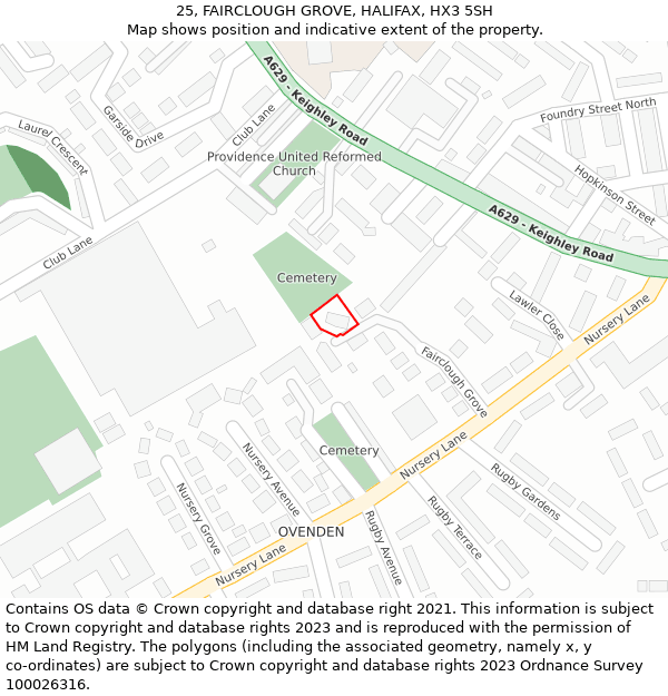 25, FAIRCLOUGH GROVE, HALIFAX, HX3 5SH: Location map and indicative extent of plot