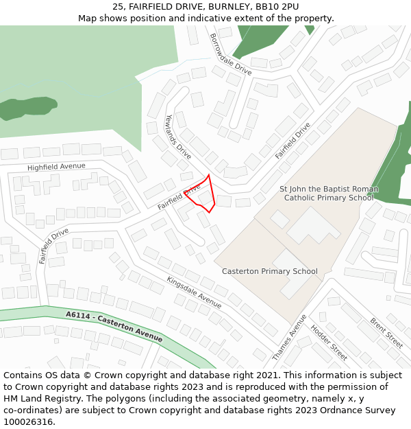 25, FAIRFIELD DRIVE, BURNLEY, BB10 2PU: Location map and indicative extent of plot