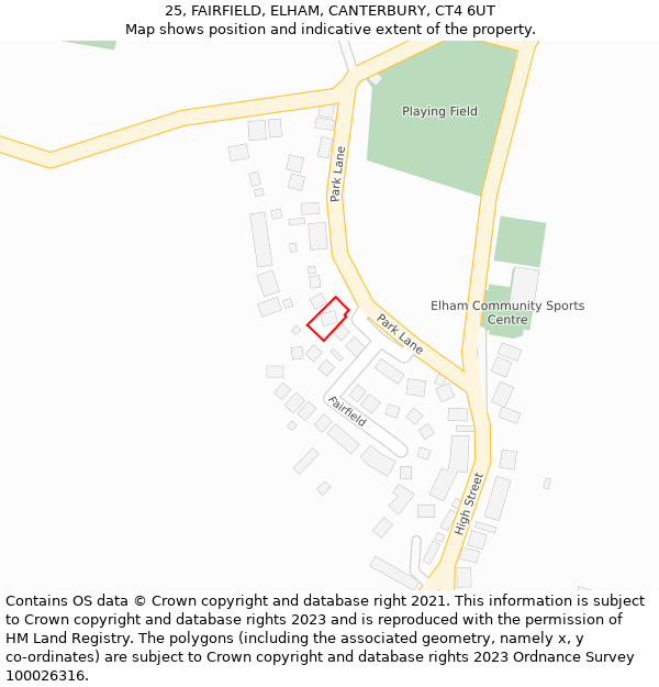 25, FAIRFIELD, ELHAM, CANTERBURY, CT4 6UT: Location map and indicative extent of plot