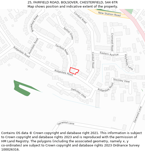 25, FAIRFIELD ROAD, BOLSOVER, CHESTERFIELD, S44 6TR: Location map and indicative extent of plot