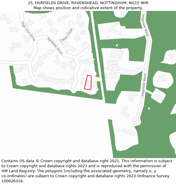 25, FAIRFIELDS DRIVE, RAVENSHEAD, NOTTINGHAM, NG15 9HR: Location map and indicative extent of plot