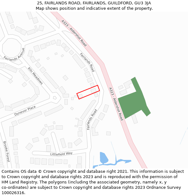 25, FAIRLANDS ROAD, FAIRLANDS, GUILDFORD, GU3 3JA: Location map and indicative extent of plot